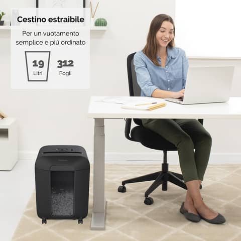 Distruggidocumenti uso personale LX85 - P-4 - 19 L - taglio a frammenti 4x40 mm Fellowes Powershred® nero - 4400801